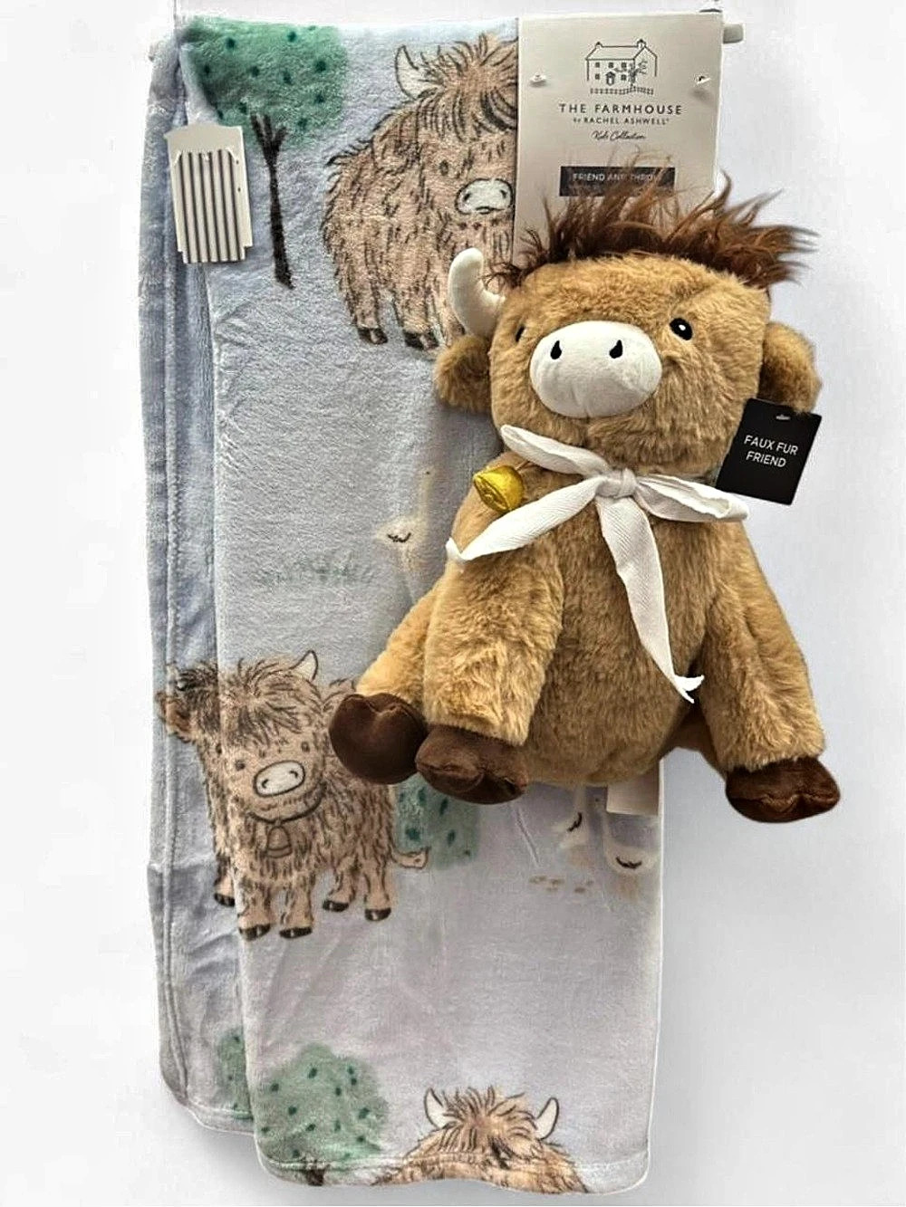 The Farmhouse by Rachel Ashwell Kids Collection - Highland Cow Throw & Plush Fri